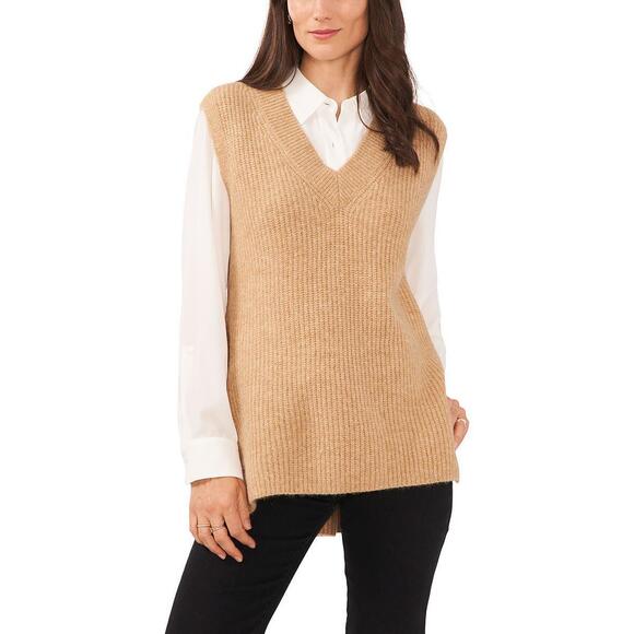 Vince Camuto Women's Beige Knit V-Neck Layering Sweater Vest, Medium - Picture 1 of 5